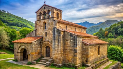 Ancient Romanesque church in Cangas de On?s, Asturias, Spain , spain, asturias,  spain