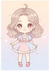Charming anime-inspired chibi character illustration with pastel color palette, capturing innocence and fantasy in digital artwork, emphasizing delicate features
