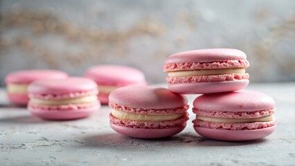 Fototapeta premium Delicious Pink Macarons with Cream Filling - Sweet Pastry Dessert Stock Photo