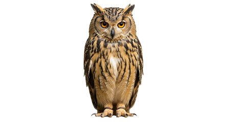 Fototapeta premium Majestic eurasian eagle-owl posing with intense gaze against clean backdrop