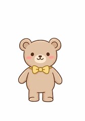 Naklejka premium Charming teddy bear illustration with delightful bow tie, perfect for children's content or playful designs, evoking warmth and innocence through simplistic artistry