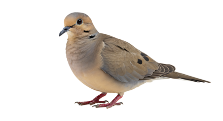 Isolated mourning dove featuring intricate feather details against white backdrop