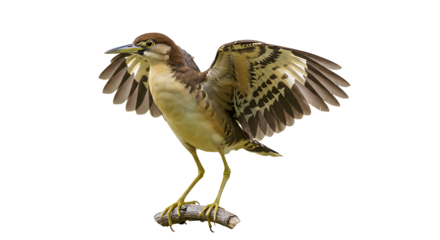 Isolated juvenile black-crowned night heron bird displaying its beautiful wings