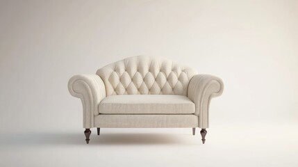 Fototapeta premium Cream-colored tufted sofa in a minimalist setting