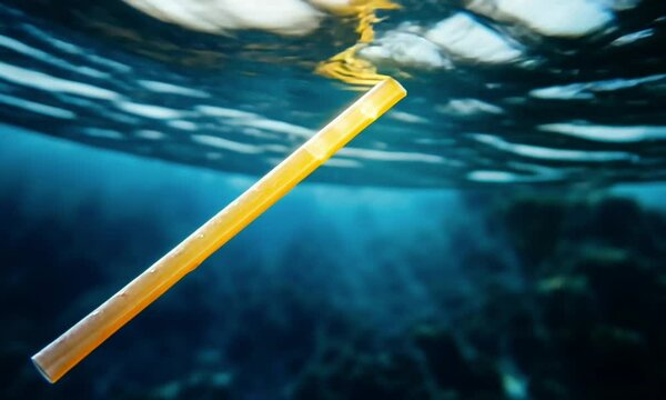 A vibrant image of a straw submerged in tranquil ocean waters.