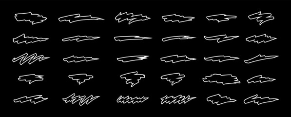 Collection of assorted scribble lines and strokes, set of various abstract shapes, element of free-hand drawing, doodles. on a transparent background