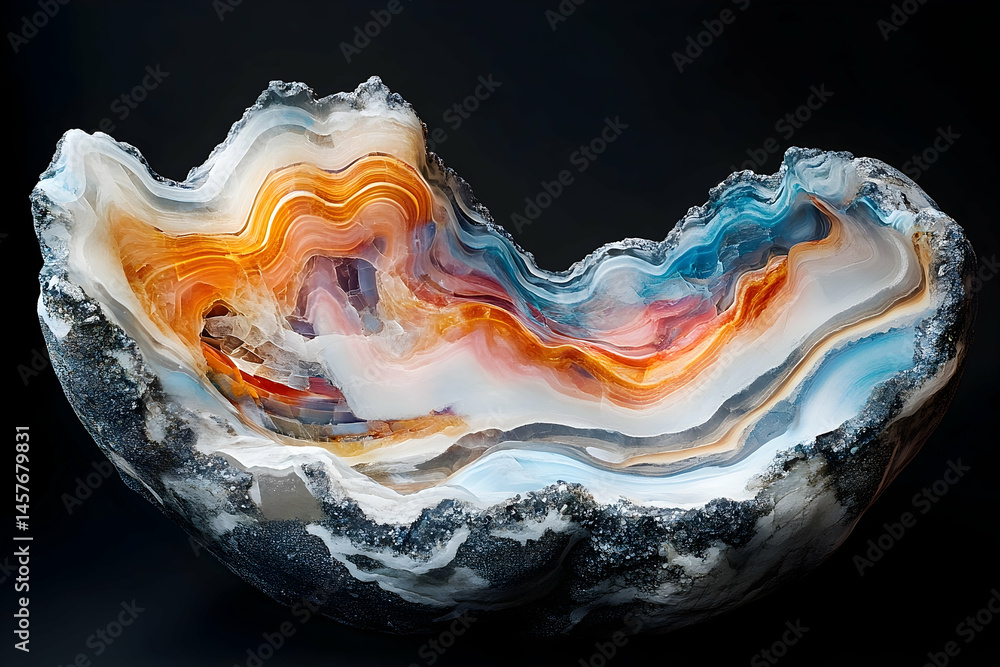 Poster colorful agate slice showcasing intricate patterns and layers.