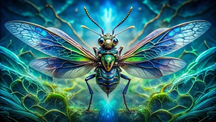 Fototapeta premium Double Exposure: Intricate Insect Forms on Curvilinear Background - Stock Photo