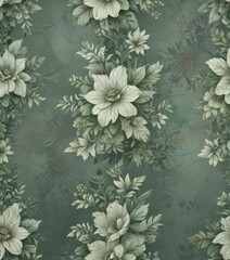 Faded green floral pattern with grunge texture , wallpaper, plant, flower