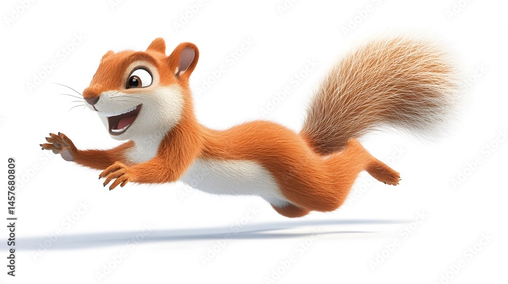 Poster animated squirrel in a dynamic flight pose.