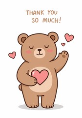 Obraz premium Adorable Cartoon Bear Expressing Gratitude with Hearts, A Sweet Expression of Appreciation, perfect for expressing thanks and creating heartfelt connections