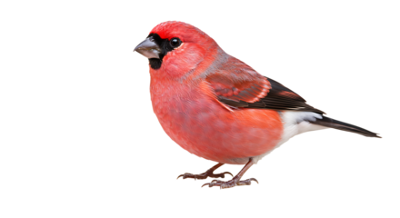 Elegant Red Finch Perched on a Clean White Backdrop, Capturing Bird Beauty