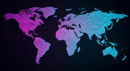 Neon World Map: A Psychedelic Global View
