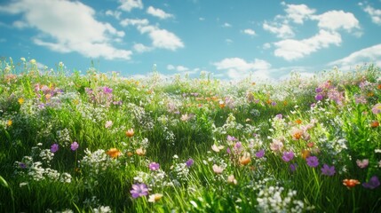 Obraz premium Vibrant wildflowers in a meadow under a sunny sky