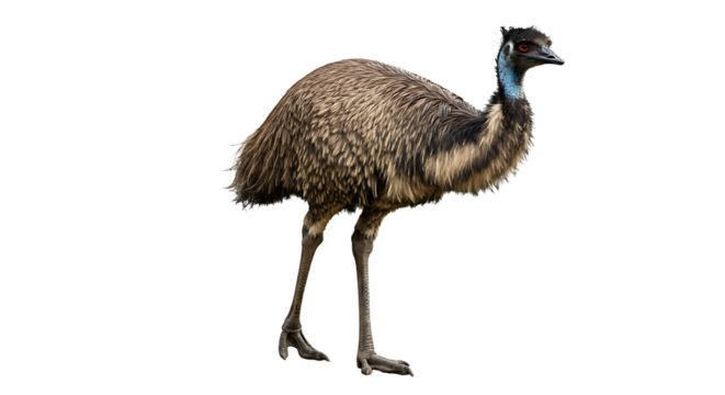 Elegant emu portrait showcasing isolated bird on pristine white backdrop