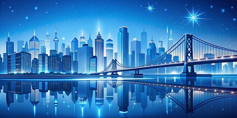 Drone View: Blue & White Cityscape, Bridge & River