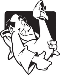 illustration sketch caricature silhouette of monk priest lifting duck