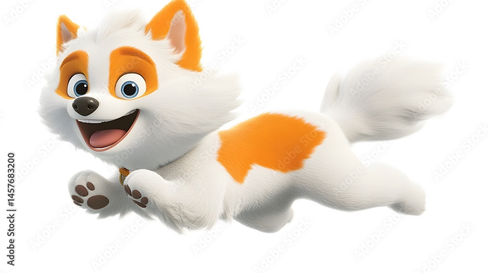 Poster animated canine character in a playful running pose.