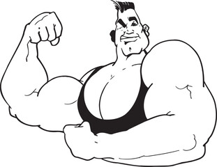 illustration sketch icon logo symbol sketch cartoon image silhouette of bodybuilder athlete showing off his big muscles