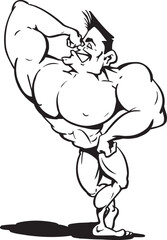 illustration sketch icon logo symbol sketch cartoon image silhouette of bodybuilder athlete showing off his big muscles