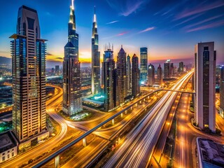 Dubai Skyscrapers & Highways: Day to Night Transition - Documentary Photography
