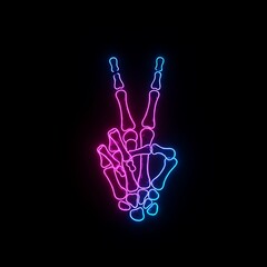 Naklejka premium Neon Skeleton Hand Thumbs Up