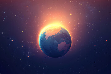 Fototapeta premium Stunning digital depiction of Earth in space during sunrise, showcasing vibrant colors and stars