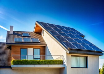 Fototapeta premium Eco-Friendly Home: Solar Panels on Minimalist House Roof