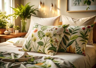 Eco-Friendly Pillowcases Botanical Illustrations Peaceful Bedroom Decor
