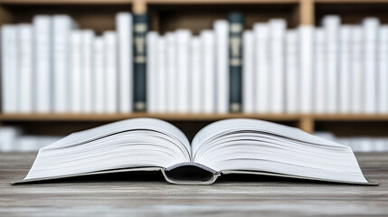 Open law book lies on a wooden desk in a courtroom setting, with modern white legal volumes in the background, symbolizing tradition, legal research, education, and the evolution of justice.

