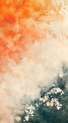Fototapeta premium Abstract background presents a blend of orange hues and dark teal with bright paint spots