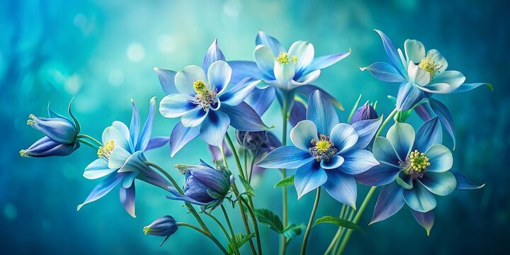 Elegant Blue Columbines: Minimalist Vintage Floral Photography