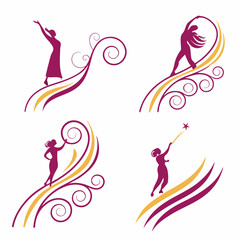 Abstract Feminine Silhouettes With Floral Accents Vector Design Illustration