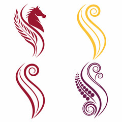 Abstract Set Of Four Elegant Decorative Design Elements On White Background