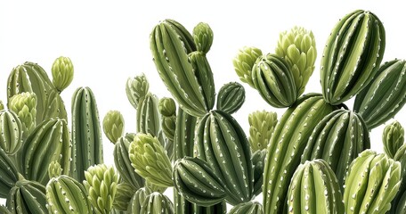 Vibrant green cacti against a white background.