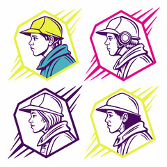 Worker Portraits Wearing Hard Hats In Construction Building And Industrial Safety Gear