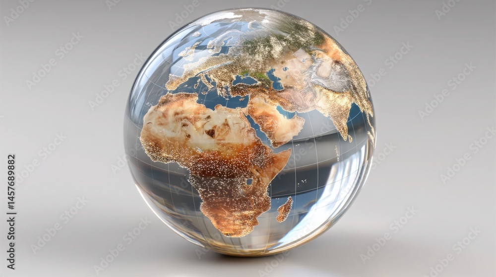 Poster exquisite globe featuring a detailed map of the world captured in a vibrant color palette against a 