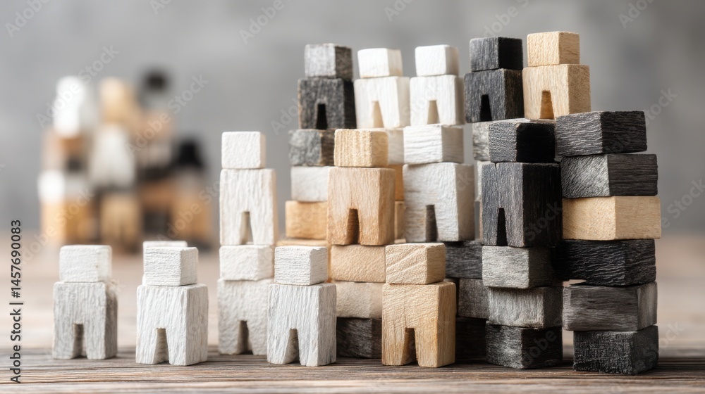 Poster a pile of wooden blocks stacked neatly representing decentralized identity systems and concepts of v
