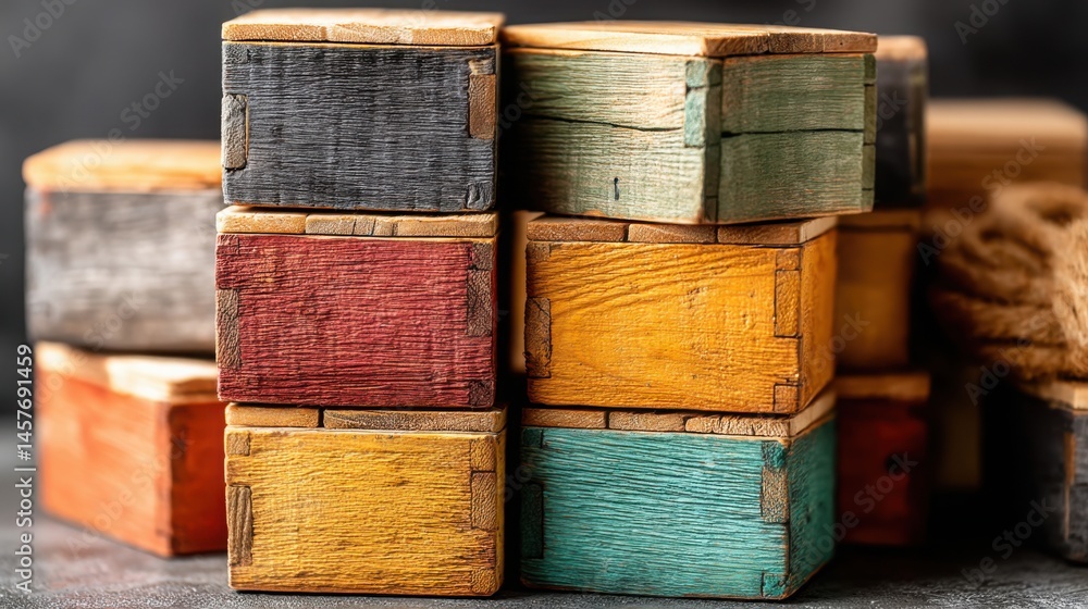 Poster a neatly stacked arrangement of wooden blocks representing stability in global supply chain and inve