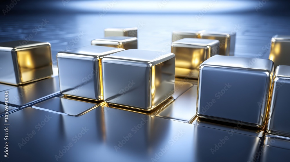 Poster a group of cubes representing gold etf allocation heatmap icon concept visualized with diverging col