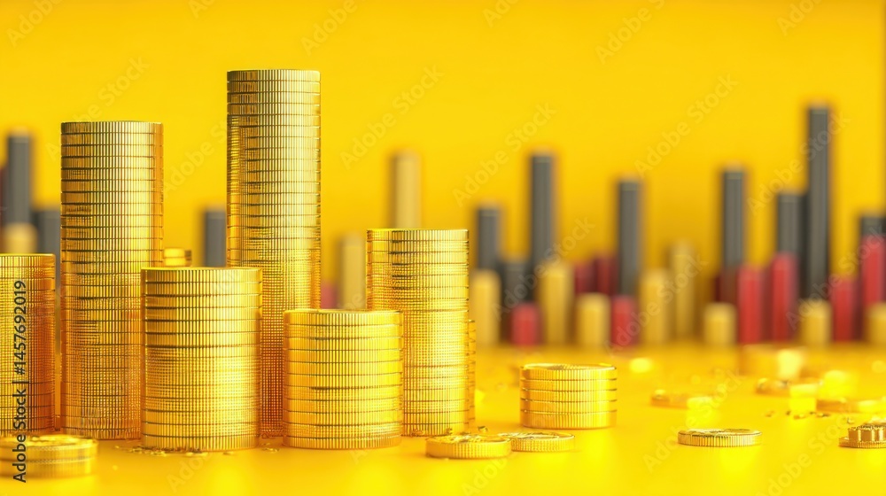 Poster a stack of coins representing wealth accumulation in the context of a gold hedging strategy decision