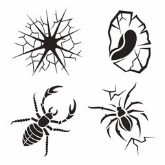 Black Insect Vector Silhouettes With Crack Illustration On White Background Set