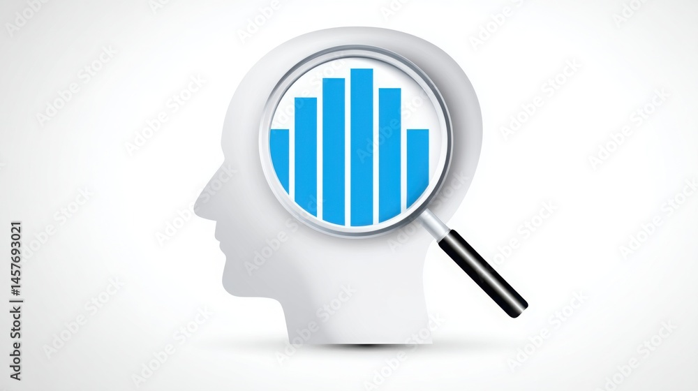 Poster magnified human head with bar chart symbolizing analytics and meaningful data clarity in decision ma