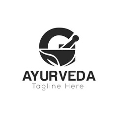 Initial Letter G Ayurveda Eco Logo Design, Pharmacy Concept Vector Template
