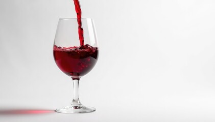Rich red wine poured into glass, white backdrop, beverage, drinkware, wine bottle