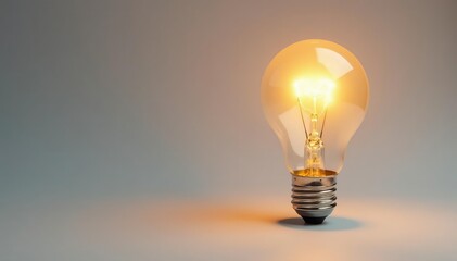 Single lightbulb glowing brightly on white backdrop, isolated, illumination, bulb