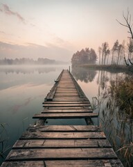 Fototapeta premium A bridge made of wooden planks with some pieces missing symbolizing the fragility of trust