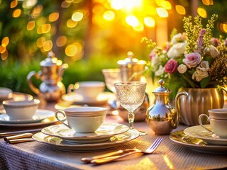 Fototapeta premium Elegant Table Setting: Fine China & Silverware - Candid Photography