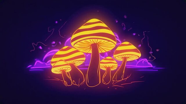 Neon glowing mushrooms, fantasy art, psychedelic backdrop, stock image