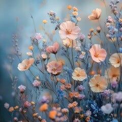Pastel wildflowers meadow, soft light, dreamy background, nature wallpaper